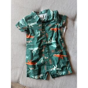 NEW NWT Carters Boys 18 Month Collared Dinosaur Romper